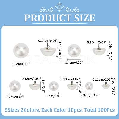 100Pcs 10 Style Resin Imitation Pearl Shank Buttons BUTT-WR0001-13-1