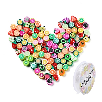 100Pcs Handmade Polymer Clay Fruit Theme Beads DIY-YW0002-40-1