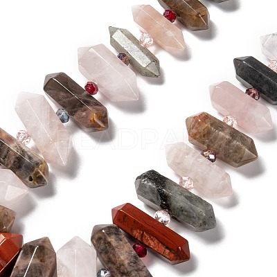 Natural Rose Quartz & Quartz Crystal & Tiger Eye & Labradorite & Black Agate & Red Jasper Beads Strands G-H247-06B-1