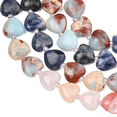 Gradient Color Cherry Quartz Glass & Synthetic Shoushan Stone & Natural Quartz Crystal & Sodalite Kambaba Jasper Beads Strands G-B185-A08-1