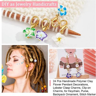 24Pcs Handmade Polymer Clay Flower Pendant Decorations HJEW-NB0001-58-1