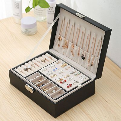 PU Imitation Leather Jewelry Organizer Box with Lock CON-P016-B04-1