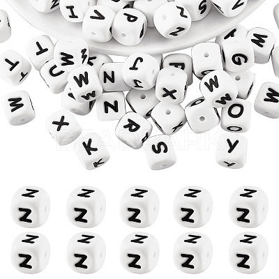 20Pcs White Cube Letter Silicone Beads 12x12x12mm Square Dice Alphabet Beads with 2mm Hole Spacer Loose Letter Beads for Bracelet Necklace Jewelry Making JX432Z-1