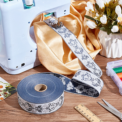 25M Polyester Jacquard Flower Ribbon OCOR-WH0088-82B-1