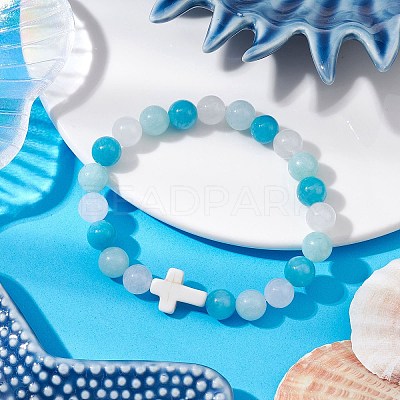 Natural Mashan Jade & White Jade Beaded Stretch Bracelets BJEW-JB11152-1
