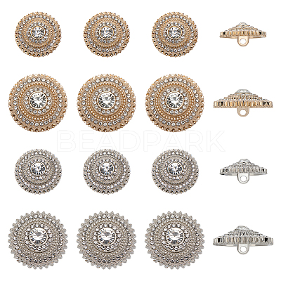 16Pcs 4 Styles 1-Hole Alloy Rhinestone Buttons BUTT-FG0001-49-1