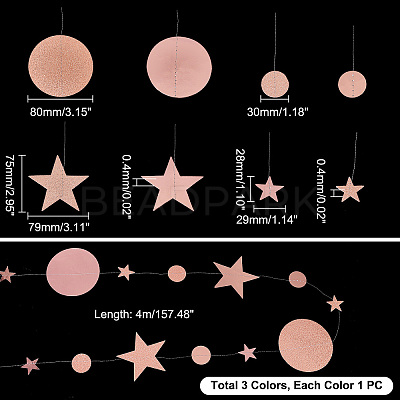 3Pcs 3 Style Paper Glitter Circle Star Garland HJEW-PH0001-50-1