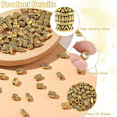100Pcs 5 Styles Tibetan Style Alloy Beads TIBEB-YW0001-37-1
