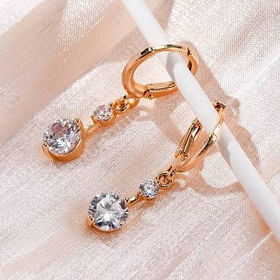 Brass Micro Pave Clear Cubic Zirconia Leverback Earrings EJEW-K300-17G-1