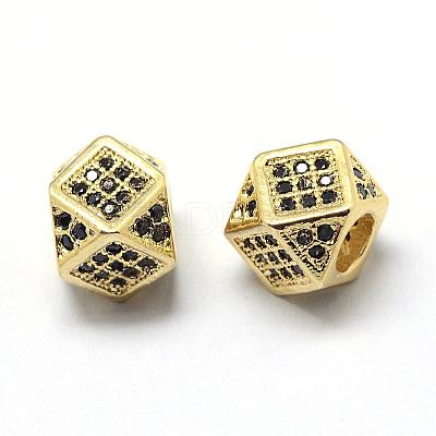 Rack Plating Brass Cubic Zirconia Beads ZIRC-S029-01G-1