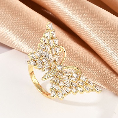 Butterfly Brass Micro Pave Colorful Cubic Zirconia Finger Rings for Women RJEW-G343-30G-02-1