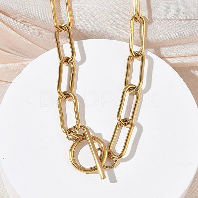 304 Stainless Steel Paperclip Chains Necklaces NJEW-Z102-02G-1