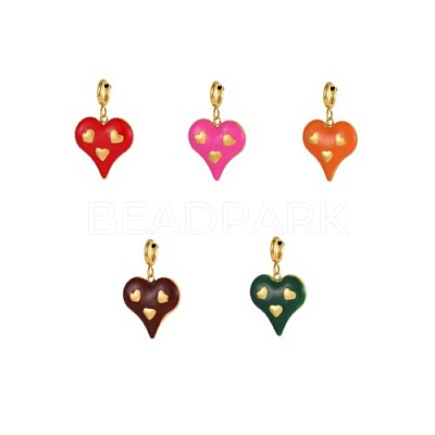 Heart Charms 304 Stainless Steel Enamel Pendants STAS-OY004-09G-1