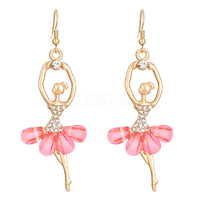 Ballet Girl Alloy Rhinestone Dangle Earring & Pendant Necklaces Sets for Women FS-WG8CE25-03-1