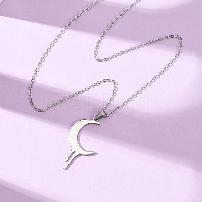 304 Stainless Steel Melting Moon Pendant Cable Chain Necklaces for Men Women NJEW-K308-01C-P-1