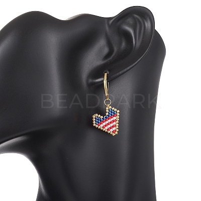 Heart Glass Seed Beaded Leverback Earrings EJEW-MZ00692-1