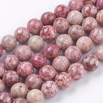 Natural Fossil Coral Beads Strands G-F563-01-10mm-1