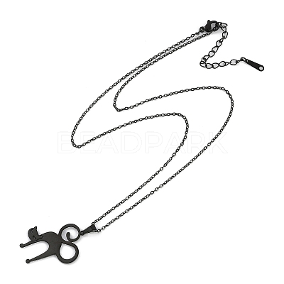Halloween Series 202 Stainless Steel Cable Chain Cat Shape Pendant Necklaces NJEW-S005-01B-E-1