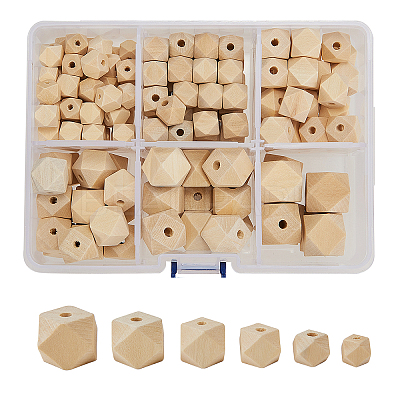 Faceted Unfinished Wood Beads WOOD-CJ0001-07-1