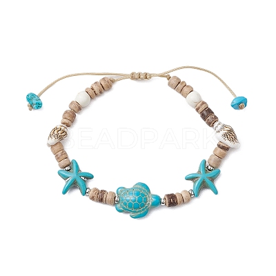 Ocean Theme Starfish Turtle Synthetic Turquoise & Coconut Braided Bead Bracelet Sets BJEW-JB11460-01-1