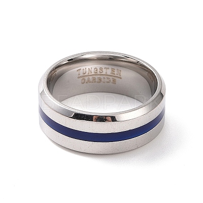 Royal Blue Enamel Grooved Line Finger Ring RJEW-I089-46P-1