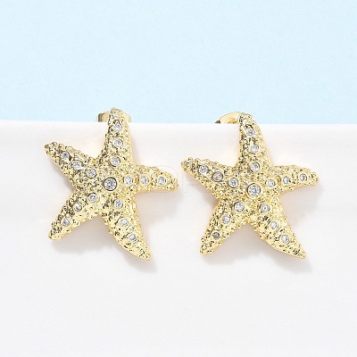 Brass Clear Cubic Zirconia Stud Earrings LS-EJEW-Q017-05A-G-1