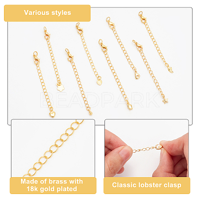 24Pcs 8 Styles Brass Curb Chain Extenders KK-GA0001-52G-1
