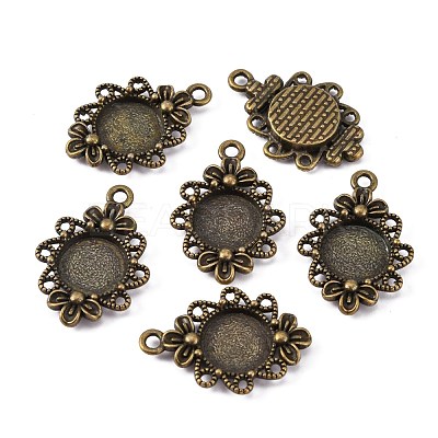 Vintage Tibetan Style Alloy Flower Pendant Cabochon Bezel Settings TIBEP-M018-131AB-NF-1