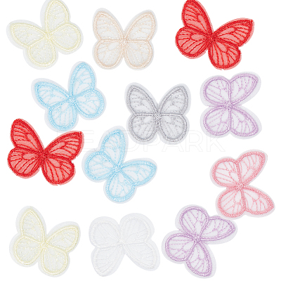 64Pcs 8 Colors  Butterfly Organgza Lace Embroidery Ornament Accessories DIY-GF0006-89-1