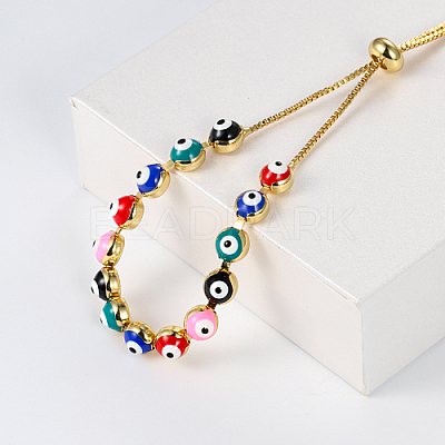 Brass Evil Eye Link Chains Slider Bracelet LU9837-2-1