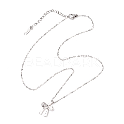 Brass Pave Clear Cubic Zirconia Bowknot Pendant 304 Stainless Steel Cable Chain Necklaces for Women NJEW-JN05357-1