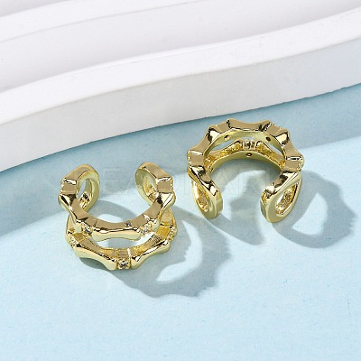 Brass Micro Pave Clear Cubic Zirconia Two-layer C-Shaped Cuff Earrings LS-EJEW-D328-05G-01-1