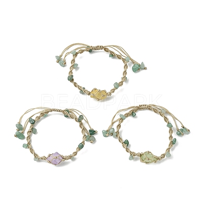 Dyed Natural Quartz Crystal & Green Aventurine Chips Braided Bead Bracelet BJEW-TA00351-1