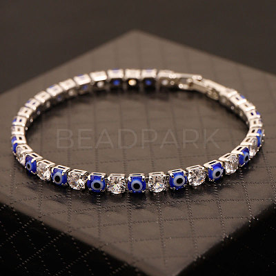 Brass & Clear Cubic Zirconia & Resin Evil Eye Tennis Bracelets for Women FS-WG6CA97-01-1