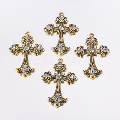 Alloy Rhinestone Cross Big Pendants ALRI-1475-AG-RS-1