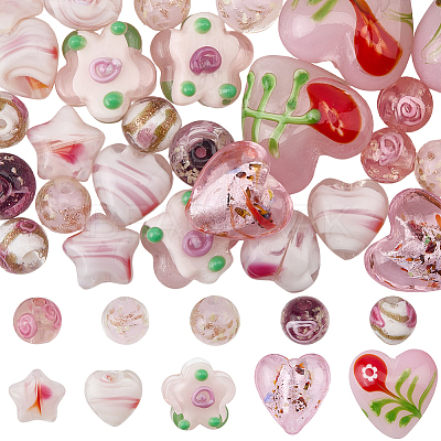 40Pcs 10 Styles Mixed Styles Handmade Lampwork Beads LAMP-PA0001-68B-1