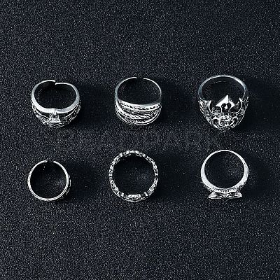 6Pcs 201 Stainless Steel Finger Rings for Men FS-WG288A9-01-1