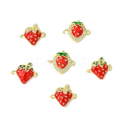 6Pcs 3 Styles Brass Micro Pave Cubic Zirconia Fruit Connector Charms KK-CJ0014-17-1