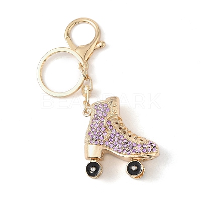 Golden Zinc Alloy with Rhinestone Ice Skates Keychain DIY-B075-01G-02-1