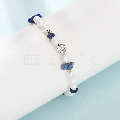 Natural Lapis Lazuli Chip and Rice Natural Pearl Beaded Bracelets GG-CBA3297-13G-D-1