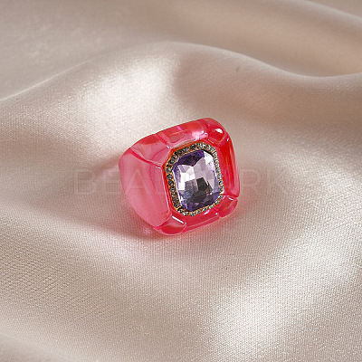 Alloy Resin and Rhinestone Finger Rings FS-WG52691-04-1