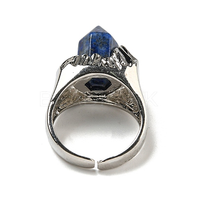 Hexagonal Prism Natural Lapis Lazuli Open Cuff Rings RJEW-B106-01P-03-1