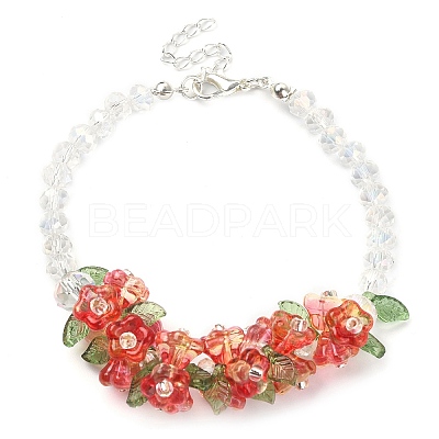 Flower Glass Beaded Link Bracelet with Alloy Clasps for Women BJEW-TA00310-02-1