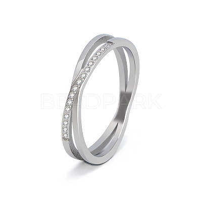 304 Stainless Steel Micro Pave Clear Cubic Zirconia Finger Rings for Women FS-WG1B662-08-1