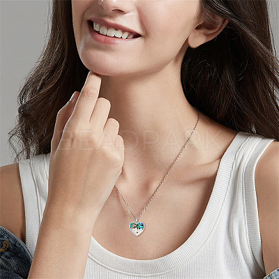 304 Stainless Steel & Natural Paua Shell Heart Mustard Seed Faith Mountain Pendant Necklaces for Women WGD75B3-01-1