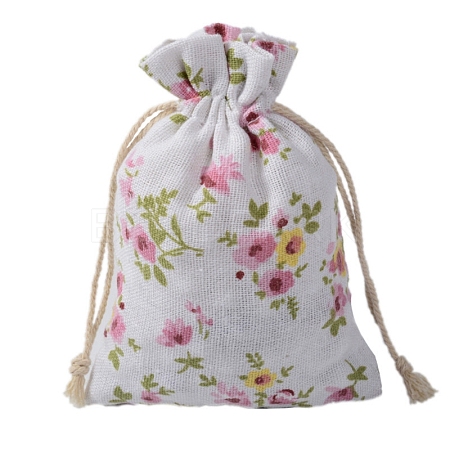 Printed Cotton Imitation Burlap Packing Pouches Drawstring Bags PW-WG7B662-02-1