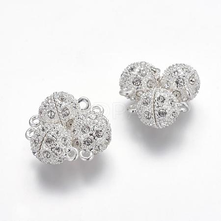 Alloy Rhinestone Magnetic Clasps with Loops RB-H116-3-S-1-1