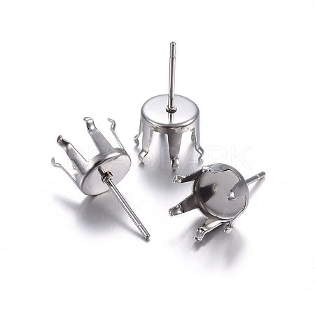 304 Stainless Steel Prong Earring Settings STAS-P210-42P-01-1