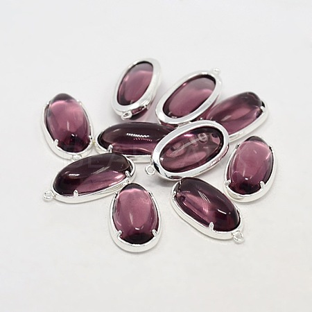 Silver Color Plated Brass Glass Pendants GLAA-J047-04S-1