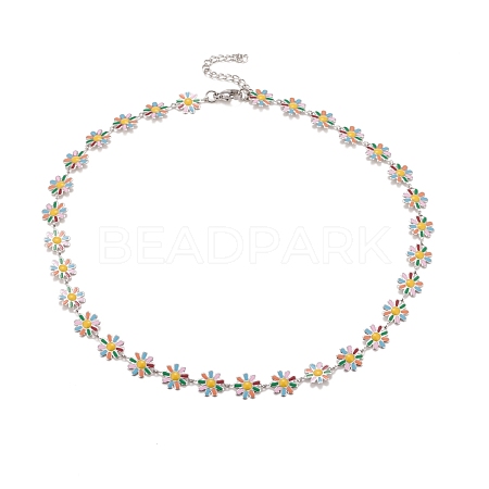 Enamel Daisy Link Chain Necklace NJEW-P220-01P-04-1